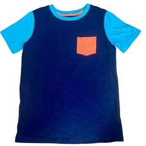 Lands’ End Colorblock T-Shirt, Boys Size Large 10-12 Navy Blue Turquoise Orange